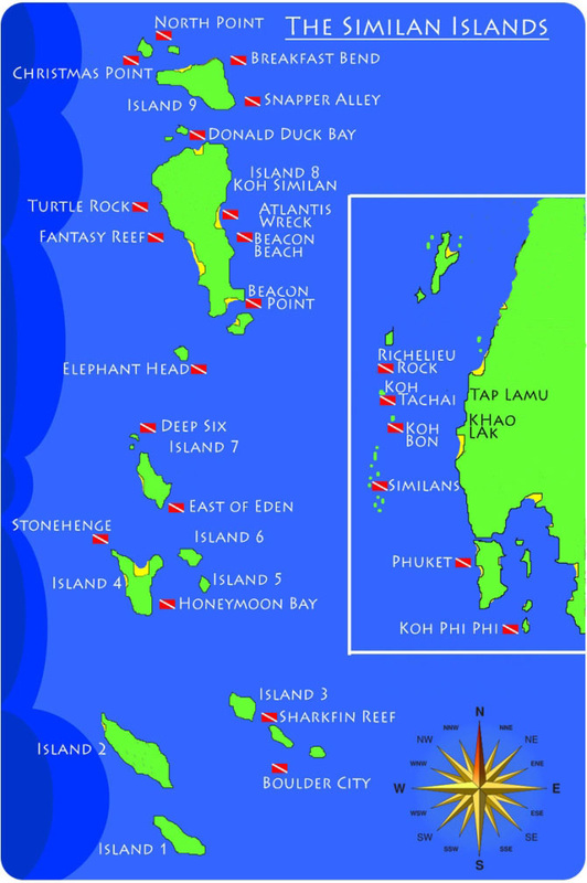 Carte sites de plongée îles Similan